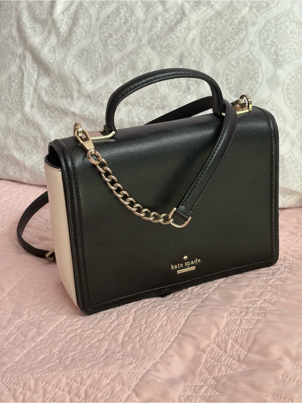 kate spade Black and White/Cream Top-Handle bag with removable crossbody strap